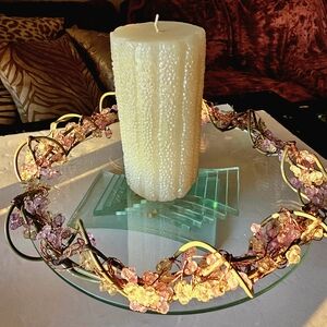 PartyLite Cream Candle with Pink and Gold Accents